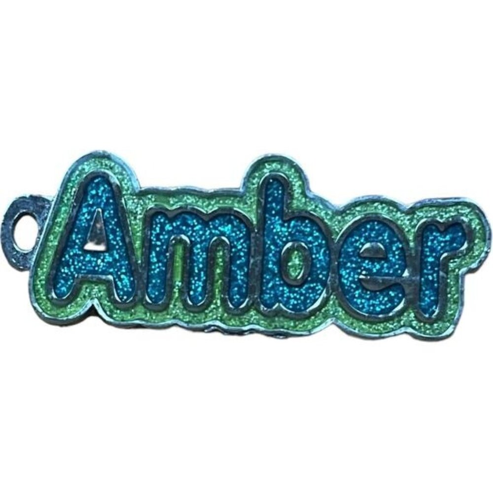 Swibco Glittery Blue Green "Amber" Name Charm Keychain Zipper Pull Pendant